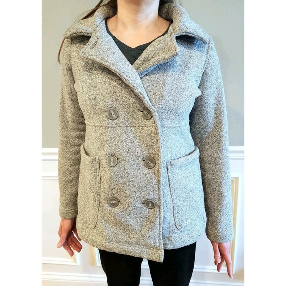 Cozy Patagonia Better Sweater Double Breasted Pea coat Jacket Gray Sz L - Picture 3 of 5